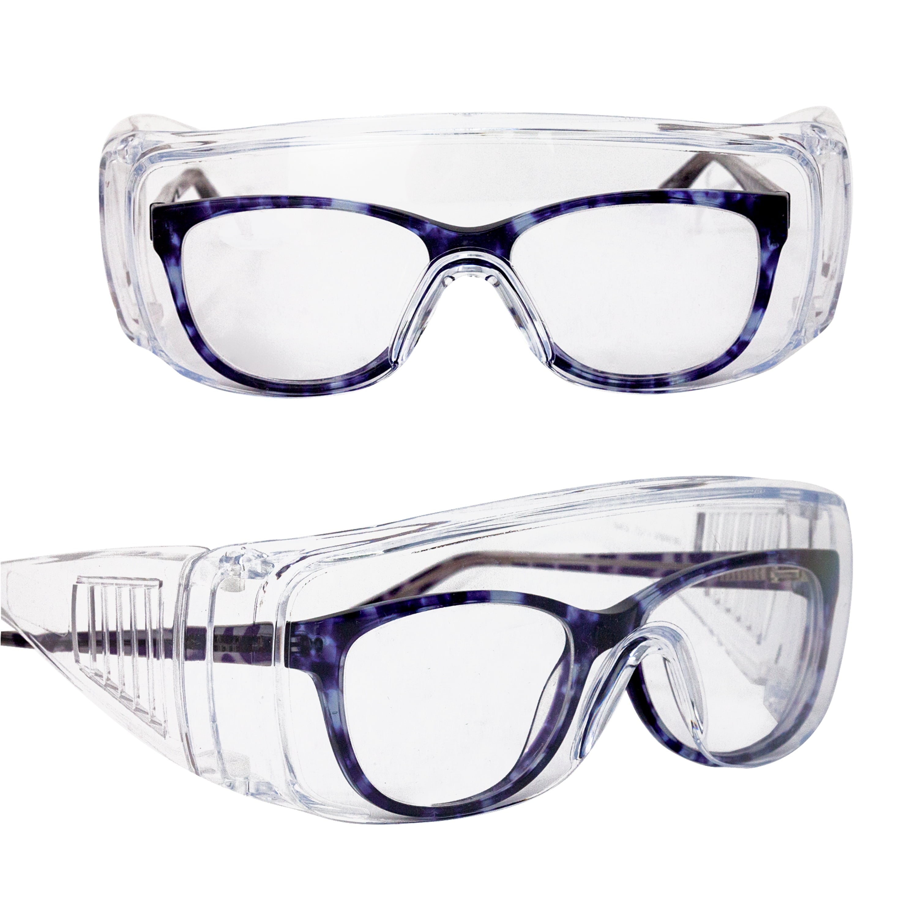 SAFE HANDLER Diamont Vented Clear Safety Glasses over Eyeglasses, 1 Pair, ANSI Z87.1, Impact Resistant Polycarbonate Lens, 99% UV Protection Goggles