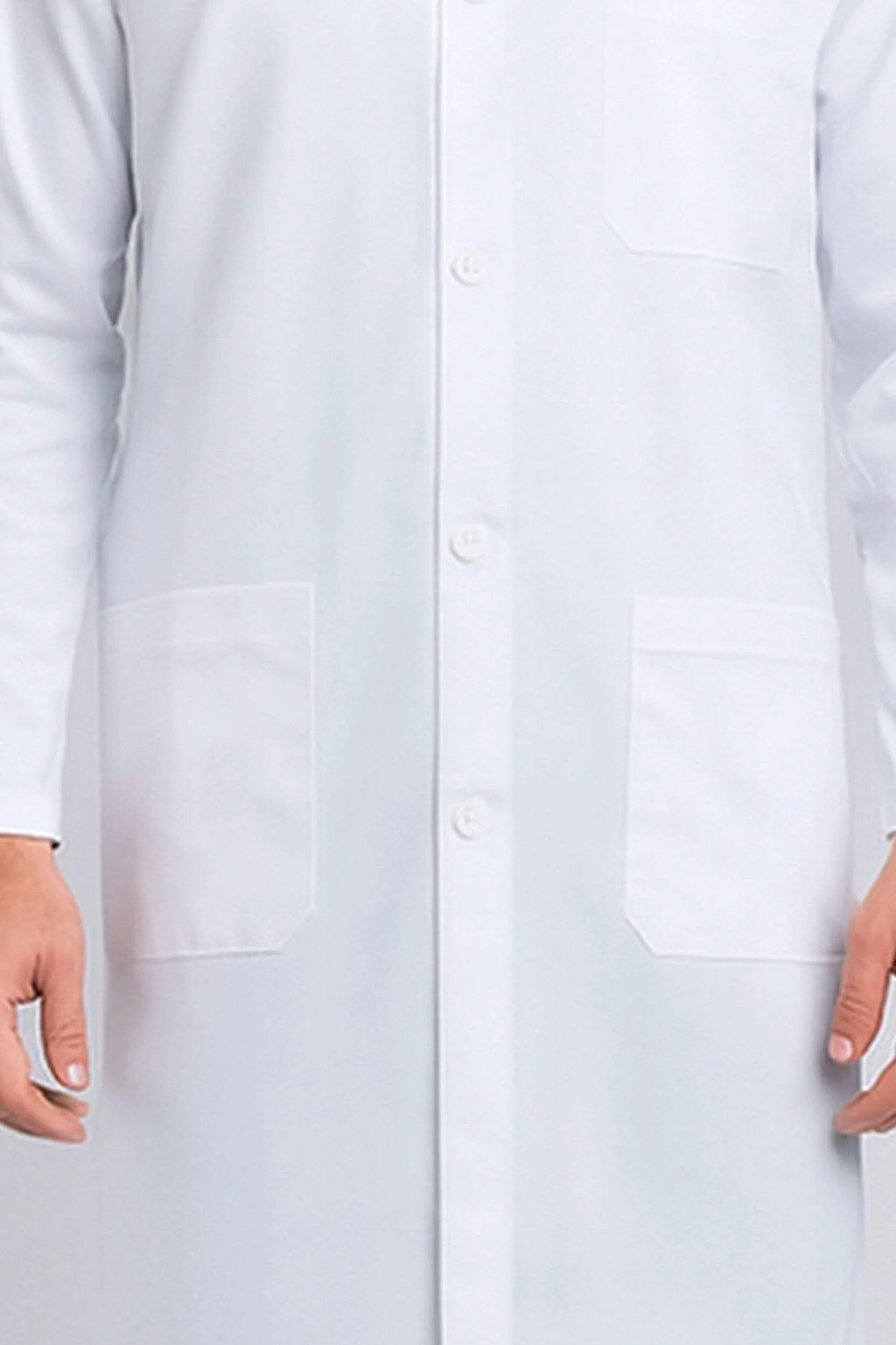 DR Unifroms® Unisex Collarless Lab Coat, White Medical Coat (60% Cotton, 40% Polyester)