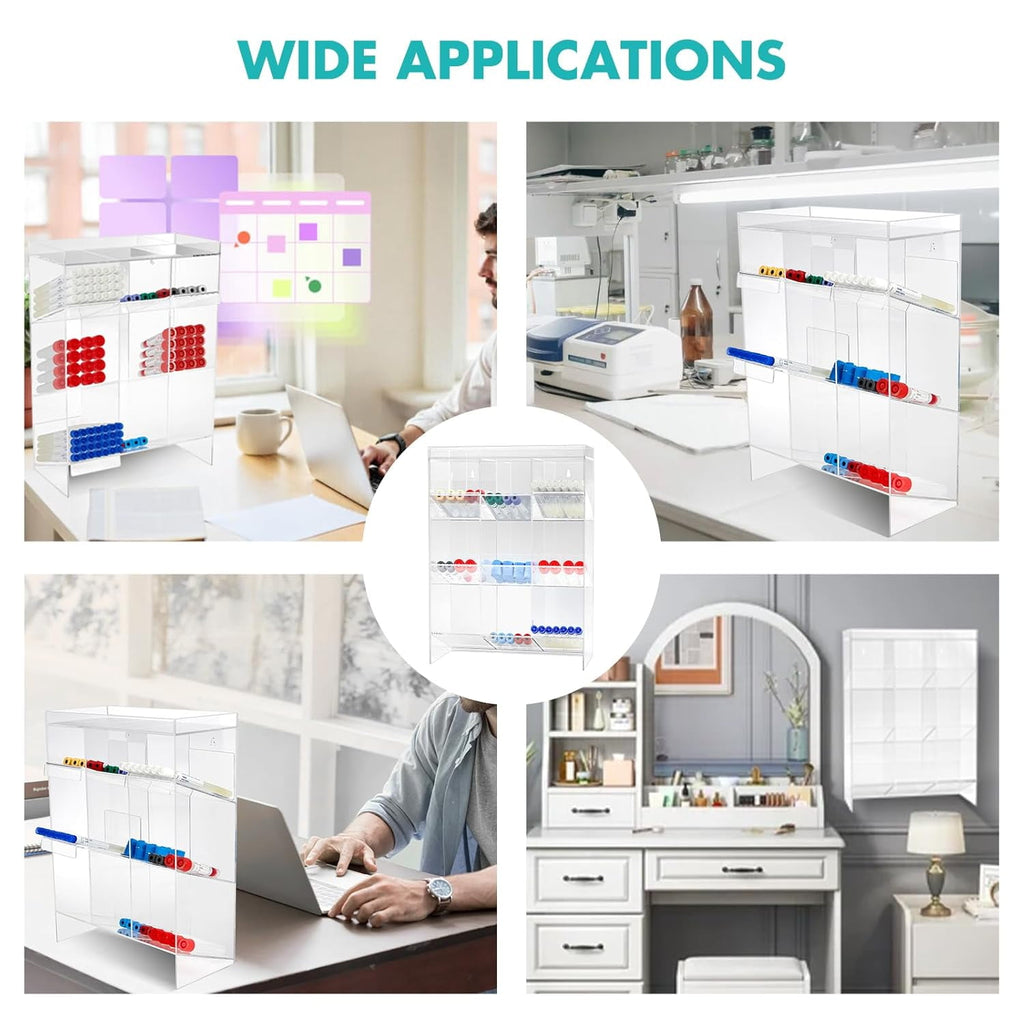 Acrylic Tube Rack with 9 Compartments & 3 Pull-Out Trays – Wall-Mount or Countertop for Laboratory, Office, Cosmetics (16 X 11.5 X 5.5 Inches)
