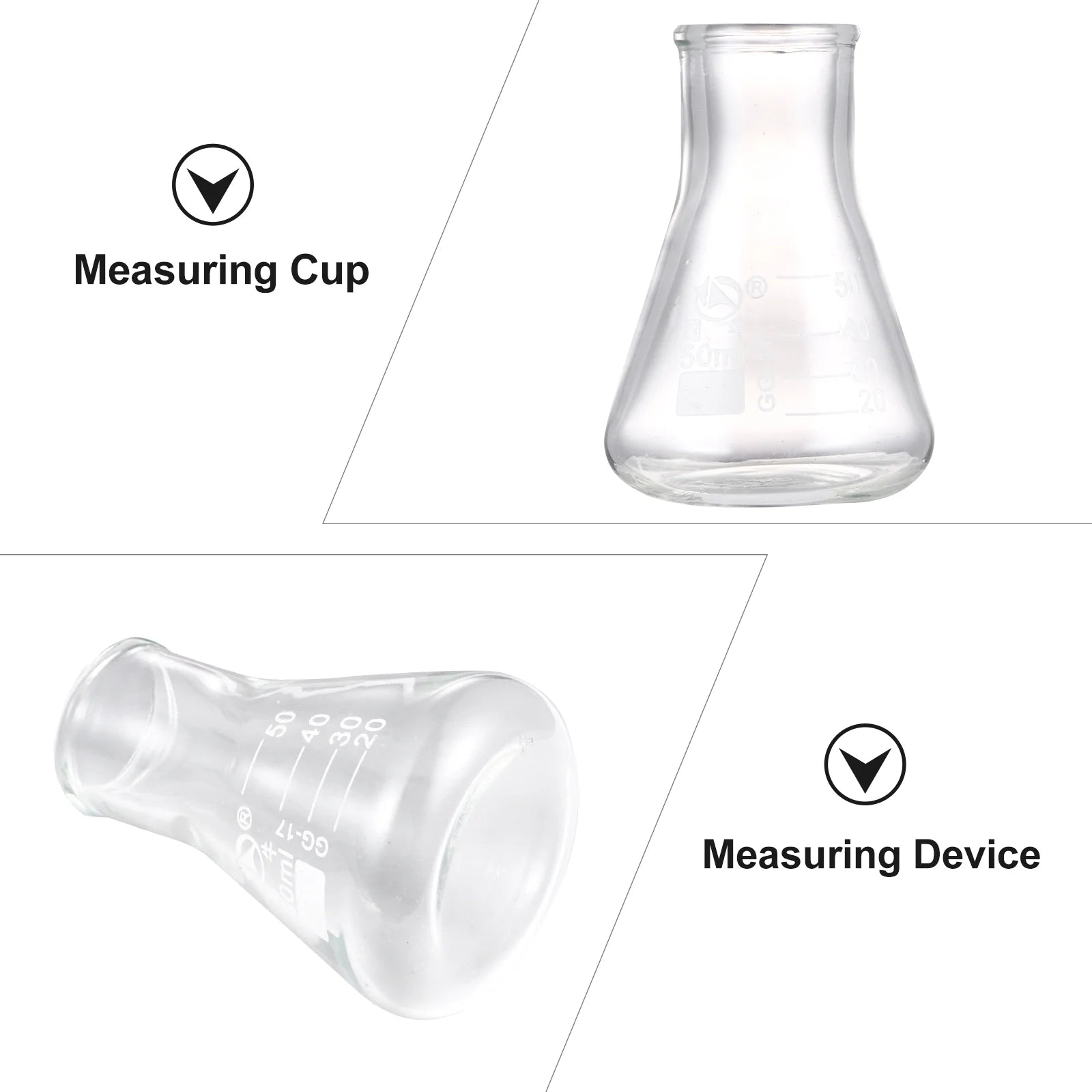Essential Set of 3 Glass Measuring Tools: Beakers, Conical Flasks, and Graduated Cylinder for Every Science Enthusiast