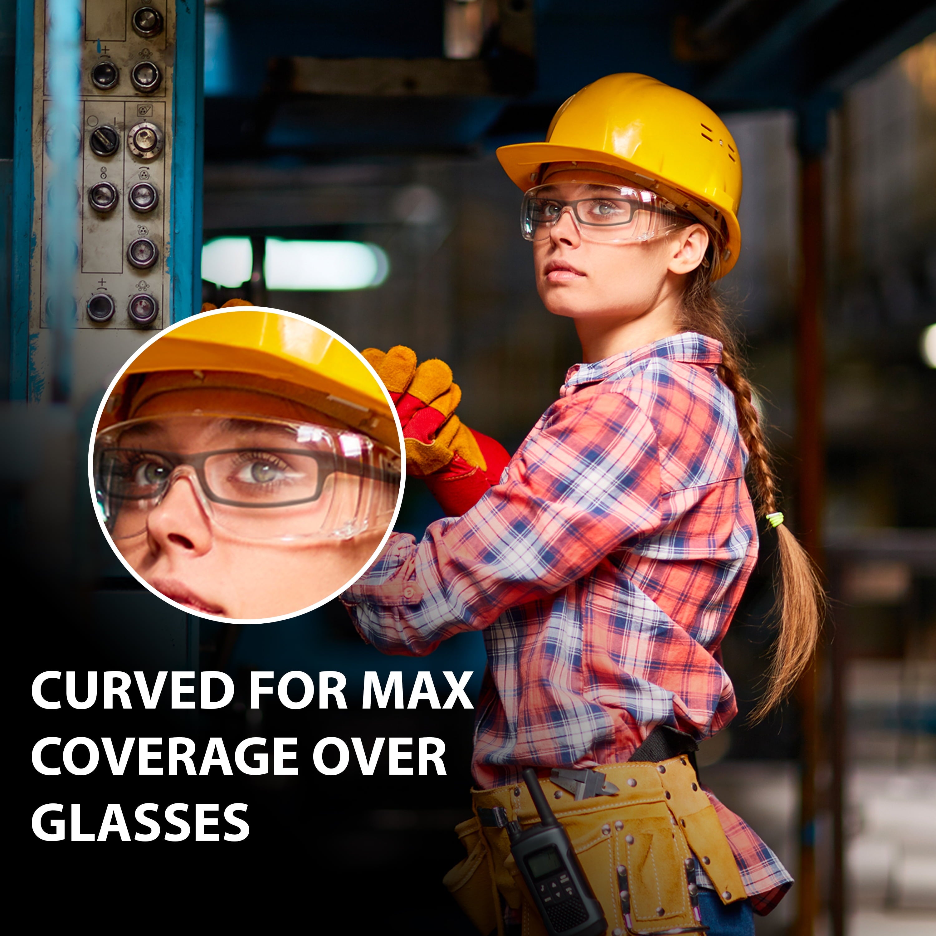 SAFE HANDLER Diamont Vented Clear Safety Glasses over Eyeglasses, 1 Pair, ANSI Z87.1, Impact Resistant Polycarbonate Lens, 99% UV Protection Goggles