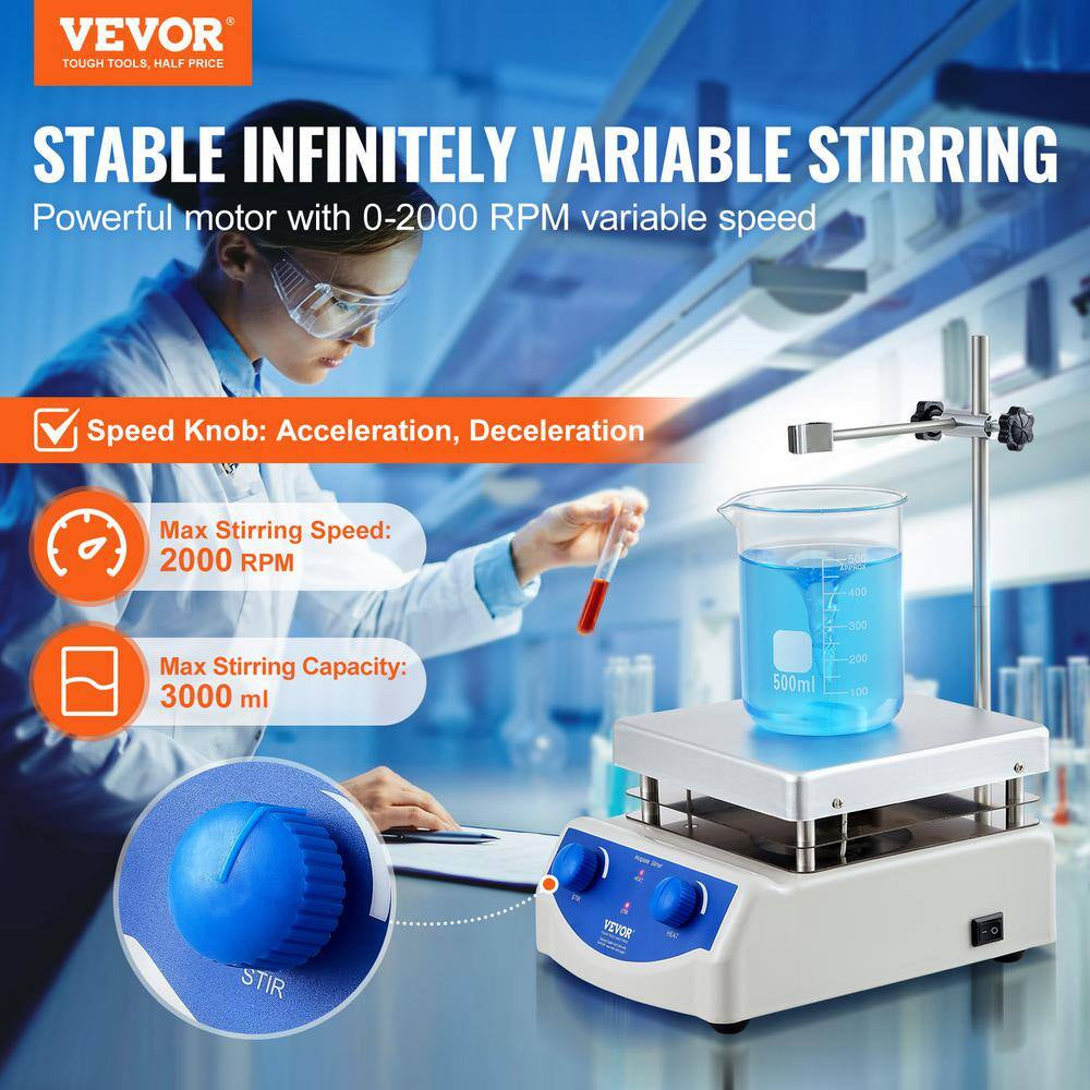 Magnetic Stirrer Hot Plate 2000 RPM with Stir Bar, 3000 Ml Lab Stirrers, Support Stand Stir Plate 500 W