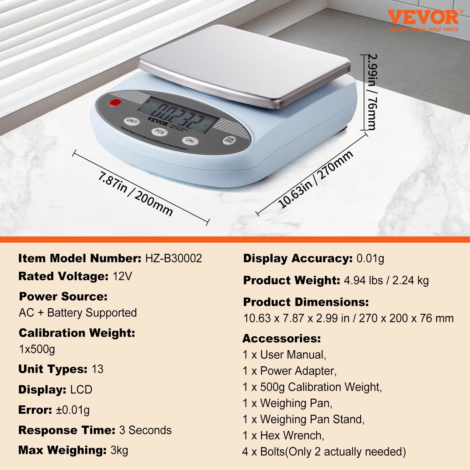 Analytical Balance, 3000G X 0.01G Accuracy High Precision Lab Scale, 13 Units Conversion Electronic Scientific Laboratory Scale, LCD Display Digital Jewelry Weighing Scale for Lab, Jewelry