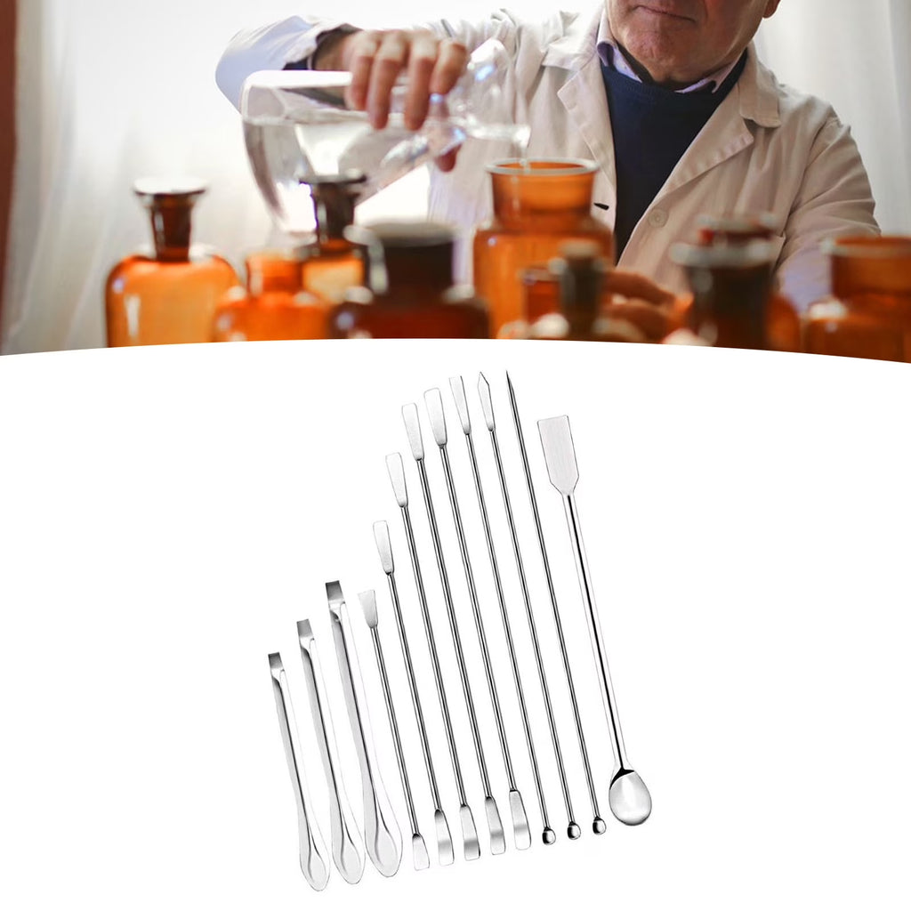 Lab Spatula Set, 12 Pcs Stainless Steel, Corrosion Resistant, Ideal for Sampling Experimentation