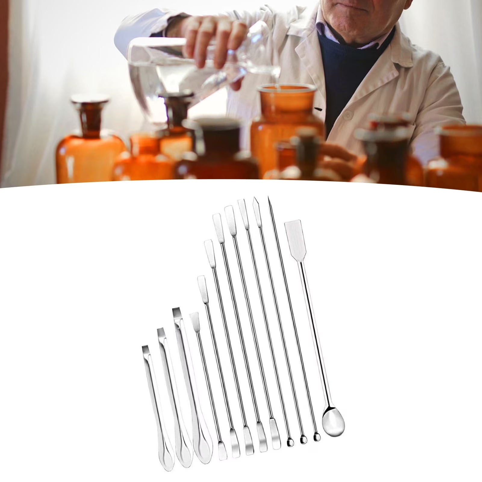 Lab Spatula Set, 12 Pcs Stainless Steel, Corrosion Resistant, Ideal for Sampling Experimentation