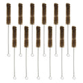 12PK Bristle Cleaning Brushes with Fan-Shaped Ends, 9.25" - Twisted Stainless Steel Wire Handle - Ideal for 0.3" - 0.5" Tubes, Bottles, Cylinders, Flasks, Straws -