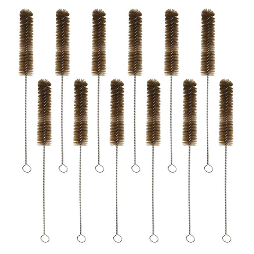 12PK Bristle Cleaning Brushes with Fan-Shaped Ends, 9.25" - Twisted Stainless Steel Wire Handle - Ideal for 0.3" - 0.5" Tubes, Bottles, Cylinders, Flasks, Straws -