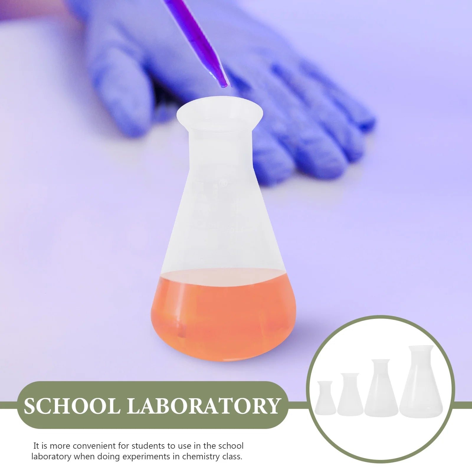4-Piece Erlenmeyer Flask Set Transparent Scientific Glassware for Students Liquid Measurement and Lab Use